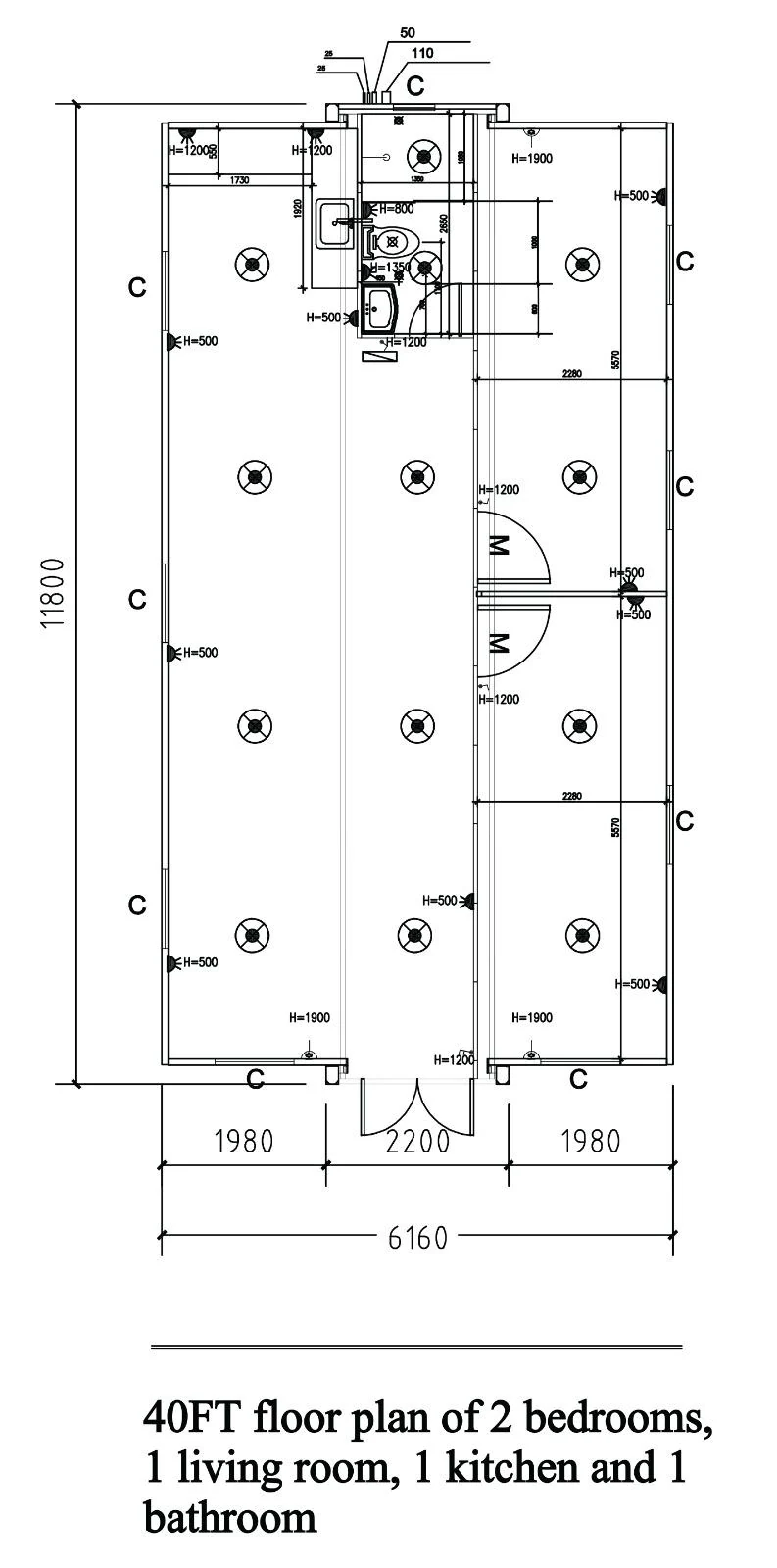 Plano técnico de referencia del modelo 72, opción dos