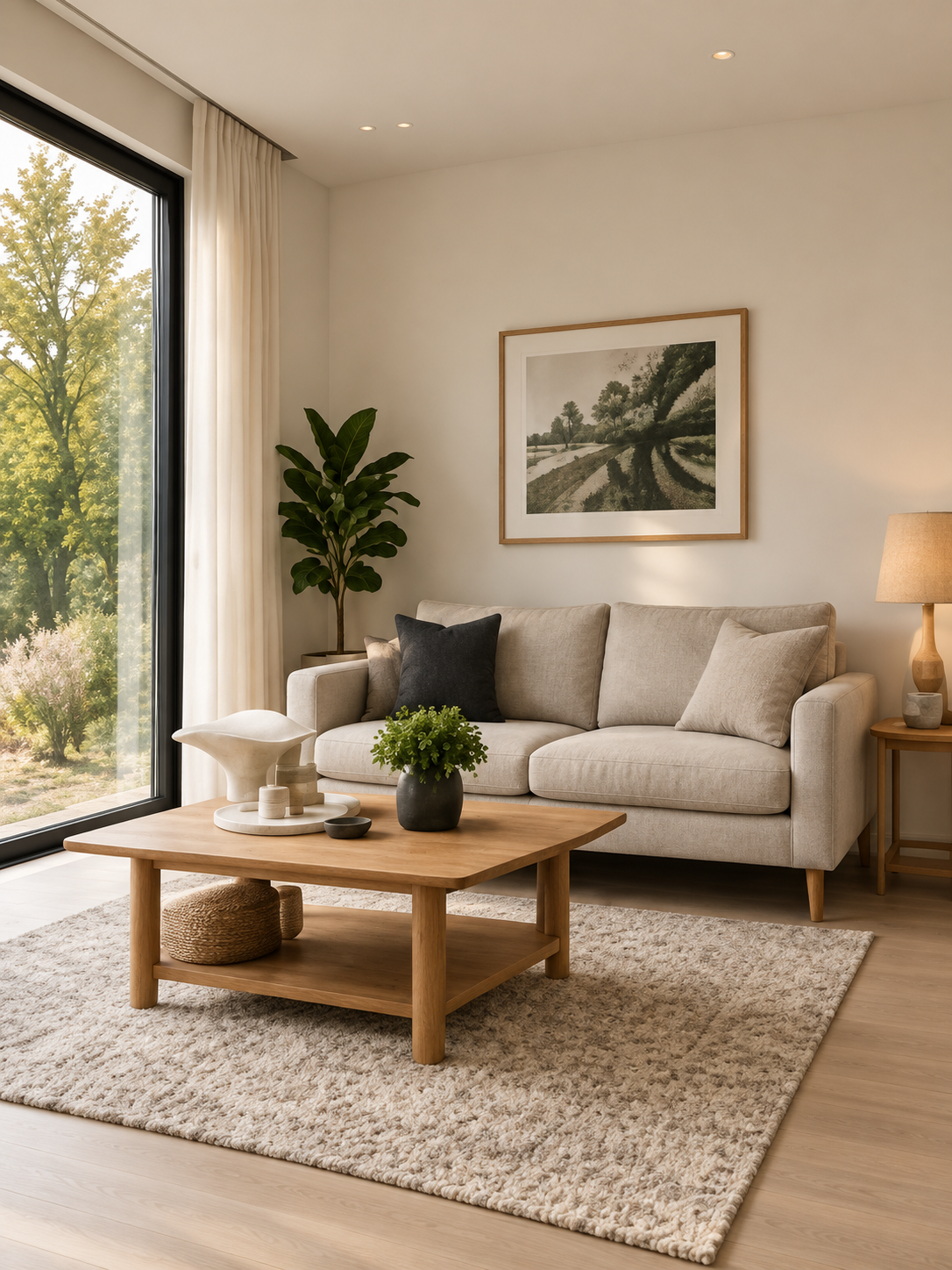 Interior cálido de una vivienda modular